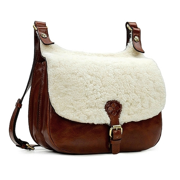 Patricia Nash Large Leather & Sherpa Brown London Saddle Bag - Picture 6 of 6